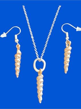 Brighton Gold & Silver Spiral Shell Necklace and Earring Set. NWT